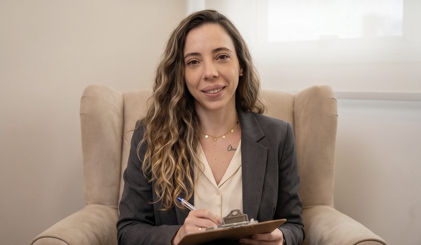 Caroline Ariel Psi, psicóloga, durante atendimento